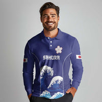 Japan Pacific Rugby Custom Long Sleeve Polo Shirt Go Sakura Japanese Wave Pattern