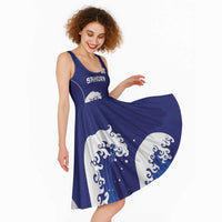 Japan Pacific Rugby Custom Midi Dress Go Sakura Japanese Wave Pattern - Polynesian Pride