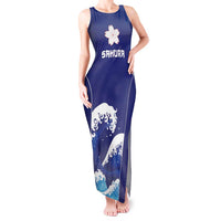 Japan Pacific Rugby Custom Tank Maxi Dress Go Sakura Japanese Wave Pattern LT9 Women Blue - Polynesian Pride