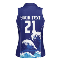 Japan Pacific Rugby Custom Women Sleeveless Polo Shirt Go Sakura Japanese Wave Pattern