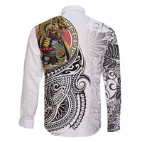 Japanese Samurai Warrior Family Matching Summer Maxi Dress and Hawaiian Shirt White Polynesian Tattoo Style