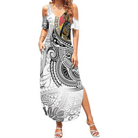 Japanese Samurai Warrior Family Matching Summer Maxi Dress and Hawaiian Shirt White Polynesian Tattoo Style
