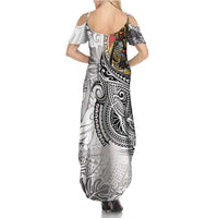 Japanese Samurai Warrior Family Matching Summer Maxi Dress and Hawaiian Shirt White Polynesian Tattoo Style