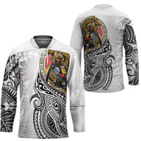 Japanese Samurai Warrior Hockey Jersey White Polynesian Tattoo Style - Polynesian Pride