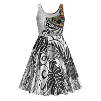 Japanese Samurai Warrior Midi Dress White Polynesian Tattoo Style - Polynesian Pride