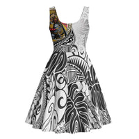 Japanese Samurai Warrior Midi Dress White Polynesian Tattoo Style - Polynesian Pride