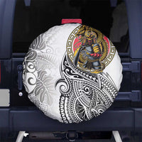 Japanese Samurai Warrior Spare Tire Cover White Polynesian Tattoo Style LT9 No hole White - Polynesian Pride