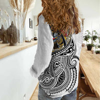 Japanese Samurai Warrior Women Casual Shirt White Polynesian Tattoo Style LT9 - Polynesian Pride