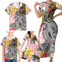 Japanese Samurai Warrior Family Matching Short Sleeve Bodycon Dress and Hawaiian Shirt Colorful Polynesian Tattoo Style LT9 - Polynesian Pride