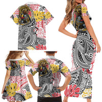 Japanese Samurai Warrior Family Matching Short Sleeve Bodycon Dress and Hawaiian Shirt Colorful Polynesian Tattoo Style LT9 - Polynesian Pride