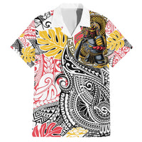 Japanese Samurai Warrior Family Matching Short Sleeve Bodycon Dress and Hawaiian Shirt Colorful Polynesian Tattoo Style LT9 Dad's Shirt - Short Sleeve White - Polynesian Pride