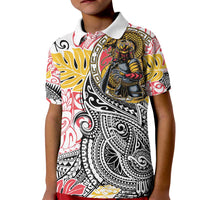 Japanese Samurai Warrior Kid Polo Shirt Colorful Polynesian Tattoo Style