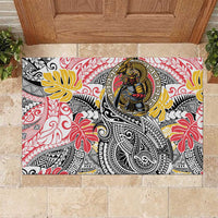 Japanese Samurai Warrior Rubber Doormat Colorful Polynesian Tattoo Style