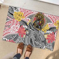 Japanese Samurai Warrior Rubber Doormat Colorful Polynesian Tattoo Style
