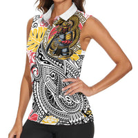 Japanese Samurai Warrior Women Sleeveless Polo Shirt Colorful Polynesian Tattoo Style