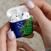 Solomon Islands Independence Day 1978 Personalised AirPods Case Polynesian Pattern with Flag Style - Polynesian Pride