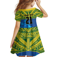 Solomon Islands Rugby Custom Family Matching Summer Maxi Dress and Hawaiian Shirt Simple Coat of arm Polynesian Pattern