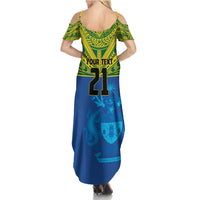 Solomon Islands Rugby Custom Family Matching Summer Maxi Dress and Hawaiian Shirt Simple Coat of arm Polynesian Pattern