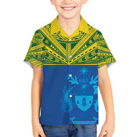 Solomon Islands Rugby Custom Family Matching Summer Maxi Dress and Hawaiian Shirt Simple Coat of arm Polynesian Pattern