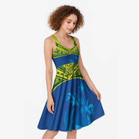 Solomon Islands Rugby Custom Midi Dress Simple Coat of arm Polynesian Pattern - Polynesian Pride