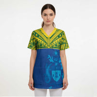 Solomon Islands Rugby Custom Scrub Top Simple Coat of arm Polynesian Pattern - Polynesian Pride