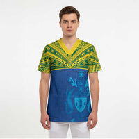 Solomon Islands Rugby Custom Scrub Top Simple Coat of arm Polynesian Pattern - Polynesian Pride
