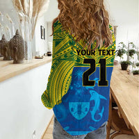 Solomon Islands Rugby Custom Women Casual Shirt Simple Coat of arm Polynesian Pattern