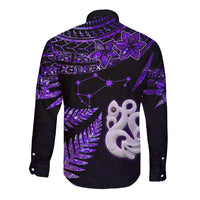 New Zealand Long Sleeve Button Shirt Matariki NZ Manaia with Paua Shell - Purple LT9 - Polynesian Pride