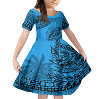 Fiji Rugby Family Matching Summer Maxi Dress and Hawaiian Shirt Kaiviti Fijian Tribal World Cup Blue No1 LT9 Daughter's Dress Blue - Polynesian Pride
