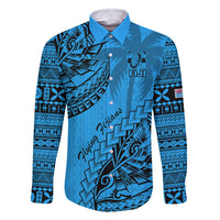Fiji Rugby Family Matching Summer Maxi Dress and Hawaiian Shirt Kaiviti Fijian Tribal World Cup Blue No1 LT9 Dad's Shirt - Long Sleeve Blue - Polynesian Pride