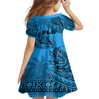 Fiji Rugby Kid Short Sleeve Dress Kaiviti Fijian Tribal World Cup Blue No1 LT9 - Polynesian Pride