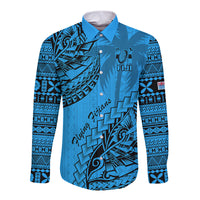 Fiji Rugby Long Sleeve Button Shirt Kaiviti Fijian Tribal World Cup Blue No1 LT9 Unisex Blue - Polynesian Pride