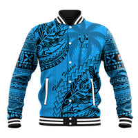 Custom Fiji Rugby Baseball Jacket Kaiviti Fijian Tribal World Cup Blue No1 LT9 Unisex Blue - Polynesian Pride