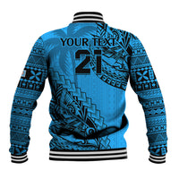 Custom Fiji Rugby Baseball Jacket Kaiviti Fijian Tribal World Cup Blue No1 LT9 - Polynesian Pride