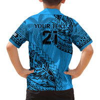 Custom Fiji Rugby Family Matching Long Sleeve Bodycon Dress and Hawaiian Shirt Kaiviti Fijian Tribal World Cup Blue No1 LT9 - Polynesian Pride