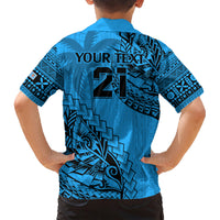 Custom Fiji Rugby Family Matching Short Sleeve Bodycon Dress and Hawaiian Shirt Kaiviti Fijian Tribal World Cup Blue No1 LT9 - Polynesian Pride
