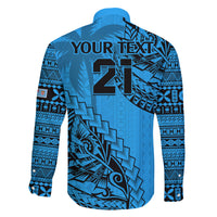 Custom Fiji Rugby Family Matching Short Sleeve Bodycon Dress and Hawaiian Shirt Kaiviti Fijian Tribal World Cup Blue No1 LT9 - Polynesian Pride