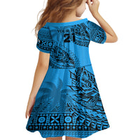 Custom Fiji Rugby Kid Short Sleeve Dress Kaiviti Fijian Tribal World Cup Blue No1 LT9 - Polynesian Pride