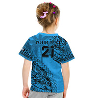 Custom Fiji Rugby Kid T Shirt Kaiviti Fijian Tribal World Cup Blue No1 LT9 - Polynesian Pride