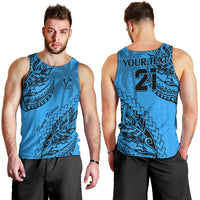 Custom Fiji Rugby Men Tank Top Kaiviti Fijian Tribal World Cup Blue No1 LT9 - Polynesian Pride