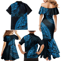 Fiji Rugby Family Matching Mermaid Dress and Hawaiian Shirt Kaiviti Fijian Tribal World Cup Blue No2 LT9 - Polynesian Pride