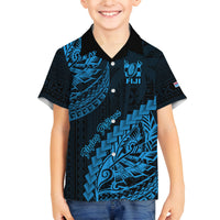 Fiji Rugby Family Matching Summer Maxi Dress and Hawaiian Shirt Kaiviti Fijian Tribal World Cup Blue No2 LT9 Son's Shirt Blue - Polynesian Pride