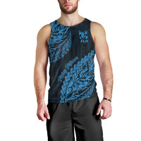 Fiji Rugby Men Tank Top Kaiviti Fijian Tribal World Cup Blue No2 LT9 - Polynesian Pride