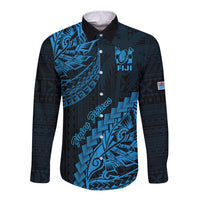 Custom Fiji Rugby Long Sleeve Button Shirt Kaiviti Fijian Tribal World Cup Blue No2 LT9 Unisex Blue - Polynesian Pride