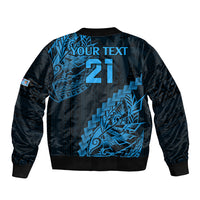 Custom Fiji Rugby Sleeve Zip Bomber Jacket Kaiviti Fijian Tribal World Cup Blue No2 LT9 - Polynesian Pride