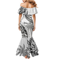 Custom Fiji Rugby Family Matching Mermaid Dress and Hawaiian Shirt Kaiviti Fijian Tribal World Cup White LT9 - Polynesian Pride