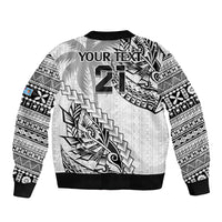 Custom Fiji Rugby Sleeve Zip Bomber Jacket Kaiviti Fijian Tribal World Cup White LT9 - Polynesian Pride