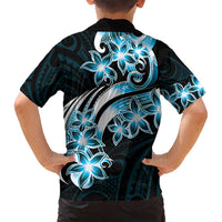 Plumeria Tribal Tattoo Family Matching Long Sleeve Bodycon Dress and Hawaiian Shirt Blue Polynesian Pattern LT9 - Polynesian Pride