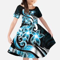 Plumeria Tribal Tattoo Family Matching Long Sleeve Bodycon Dress and Hawaiian Shirt Blue Polynesian Pattern LT9 Daughter's Dress Blue - Polynesian Pride