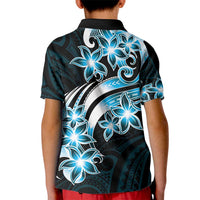 Plumeria Tribal Tattoo Kid Polo Shirt Blue Polynesian Pattern
